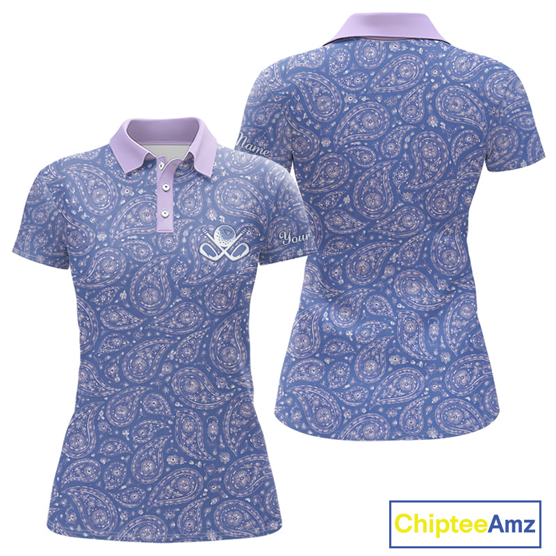 Custom Lavender Paisley Golf Polo For Womens, Personalized Women's Golf Shirt With Name For Mother's Day NHT695