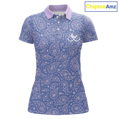 Custom Lavender Paisley Golf Polo For Womens, Personalized Women's Golf Shirt With Name For Mother's Day NHT695