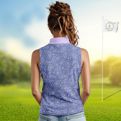 Custom Lavender Paisley Golf Polo For Women, Personalized Womens Sleeveless Golf Shirt With Name For Mother's Day NHT695