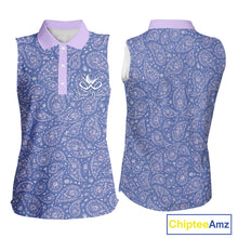 Load image into Gallery viewer, Custom Lavender Paisley Golf Polo For Women, Personalized Womens Sleeveless Golf Shirt With Name For Mother's Day NHT695