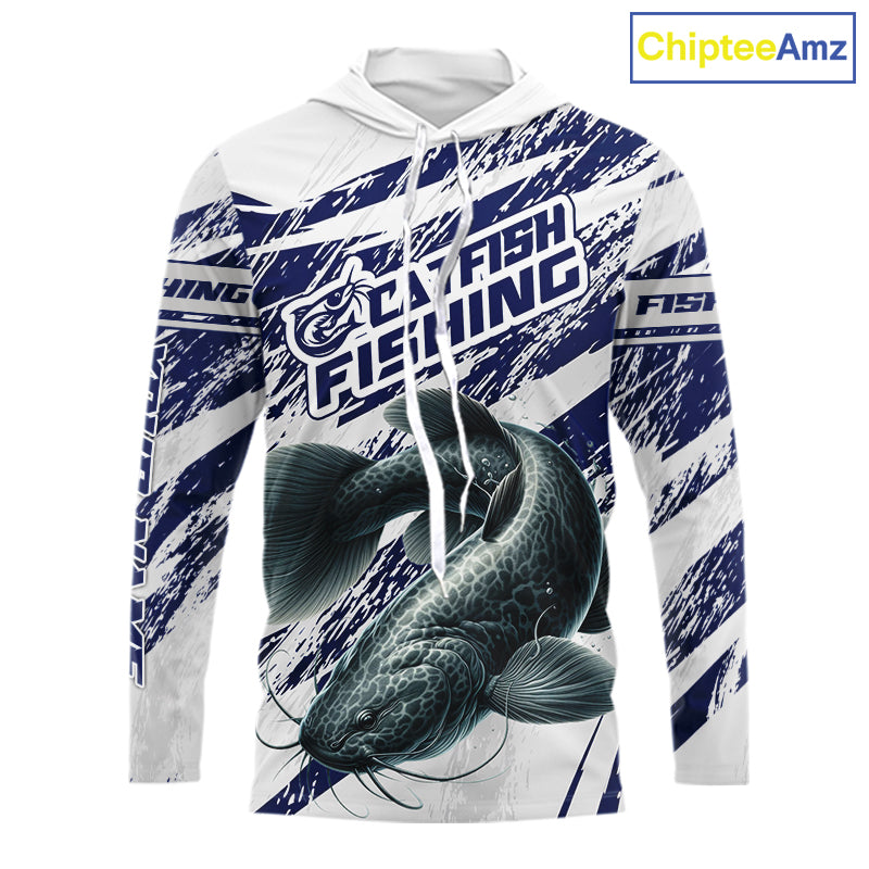 Catfish Custom Fishing Shirts Hooded Long Sleeve For Men , Catfish Fishing Tournament Apparel NHT521