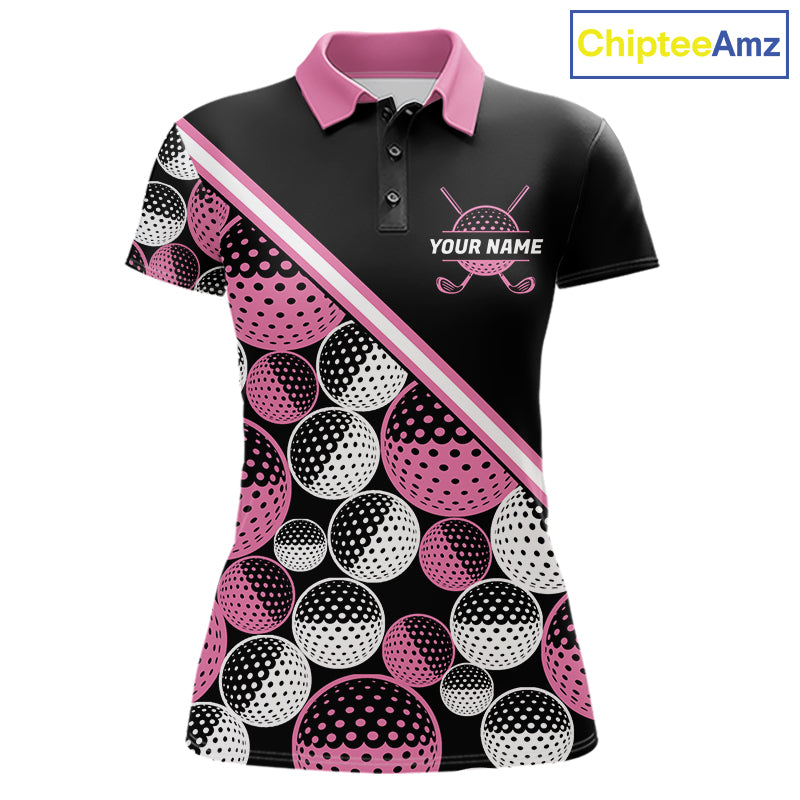 Golf Balls Pink Pattern Womens Golf Polo Shirts Custom Golf Apparel For Familly Team Shirt NHT706
