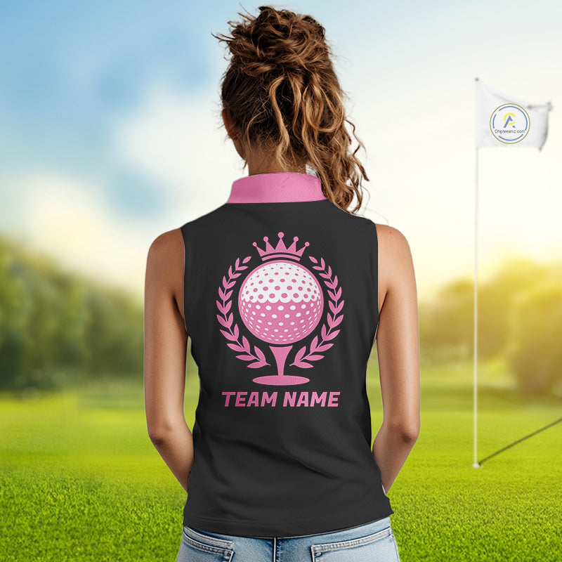 Golf Balls Pink Pattern Womens Sleeveless Golf Polo Shirts Custom Golf Apparel For Familly Team Shirt NHT706