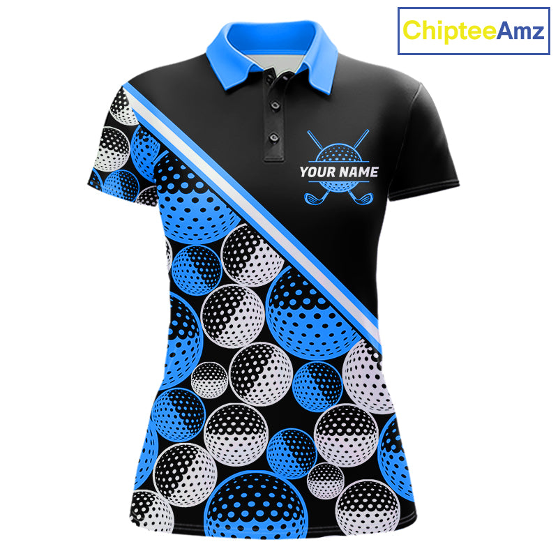 Golf Balls Blue Pattern Womens Golf Polo Shirts Custom Golf Apparel For Familly Team Shirt NHT707