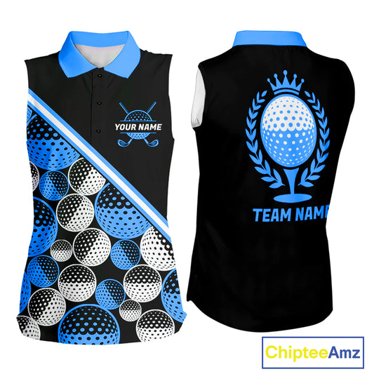 Golf Balls Blue Pattern Womens Sleeveless Golf Polo Shirts Custom Golf Apparel For Familly Team Shirt NHT707