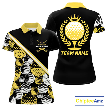 Golf Balls Yellow Pattern Womens Golf Polo Shirts Custom Golf Apparel For Familly Team Shirt NHT708