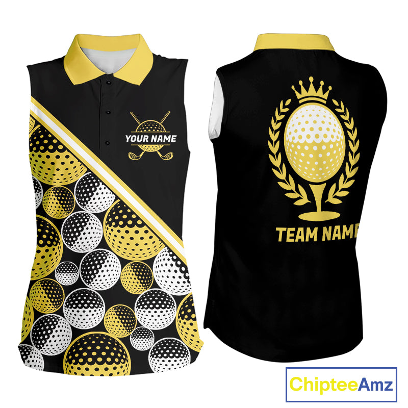 Golf Balls Yellow Pattern Womens Sleeveless Golf Polo Shirts Custom Golf Apparel For Familly Team Shirt NHT708