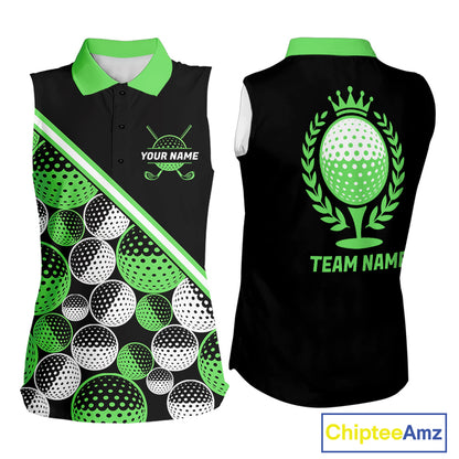 Golf Balls Green Pattern Womens Sleeveless Golf Polo Shirts Custom Golf Apparel For Familly Team Shirt NHT709