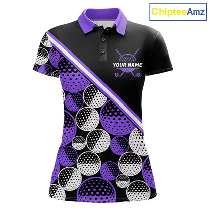 Golf Balls Purple Pattern  Womens Golf Polo Shirts Custom Golf Apparel For Familly Team Shirt NHT710