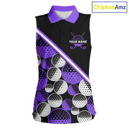 Golf Balls Purple Pattern Womens Sleeveless Golf Polo Shirts Custom Golf Apparel For Familly Team Shirt NHT710