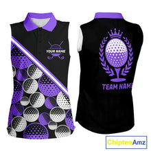 Load image into Gallery viewer, Golf Balls Purple Pattern Womens Sleeveless Golf Polo Shirts Custom Golf Apparel For Familly Team Shirt NHT710