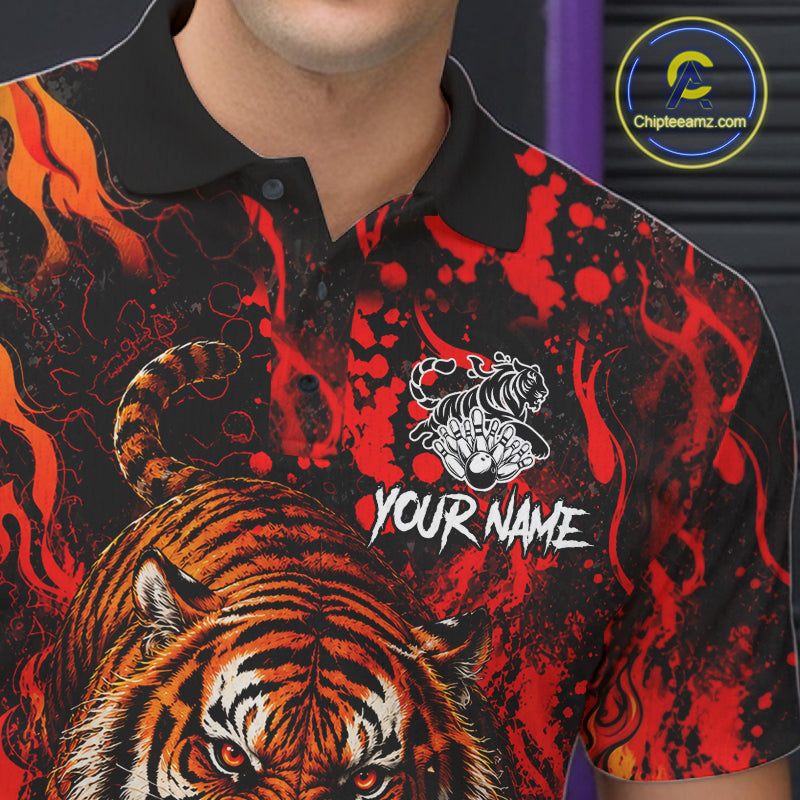 Tiger Bowling Polo Shirt Custom Name Team Quarter Zip Bowling Jersey For Men NHT1349