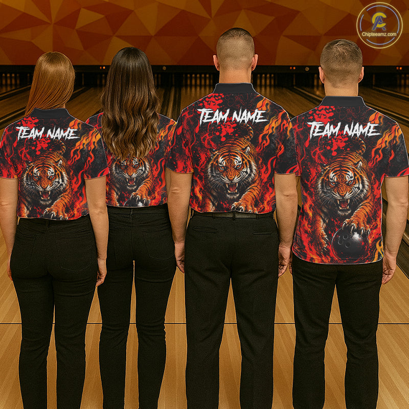 Tiger Bowling Polo Shirt Custom Name Team Quarter Zip Bowling Jersey For Women NHT1349
