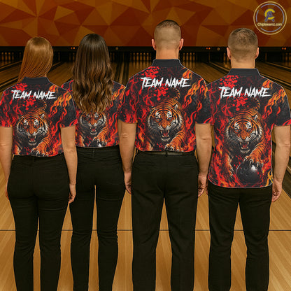Tiger Bowling Polo Shirt Custom Name Team Quarter Zip Bowling Jersey For Women NHT1349