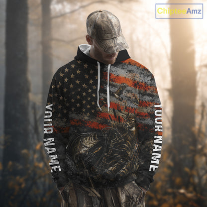 Hunting Fishing American Flag Whitetail Deer Largemouth Bass Outdoor Gift NHT1366