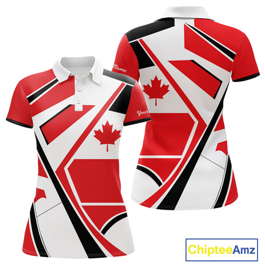 Personalized Canada Flag Womens Golf Polo Shirt, Patriotic Golf Gifts For Golf Lover NHT733