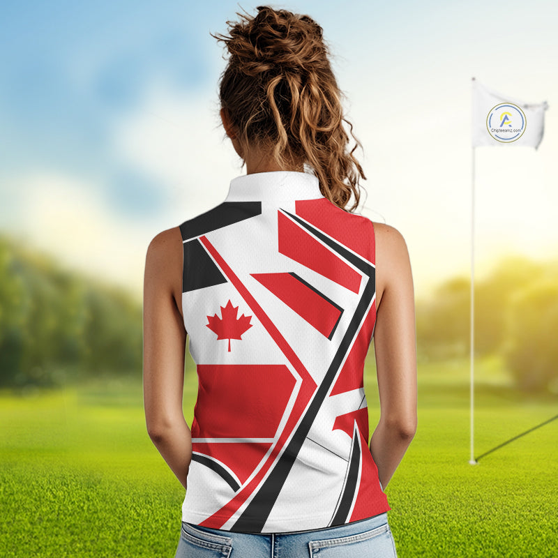 Personalized Canada Flag Sleeveless Womens Golf Polo Shirt, Patriotic Golf Gifts For Golf Lover NHT733