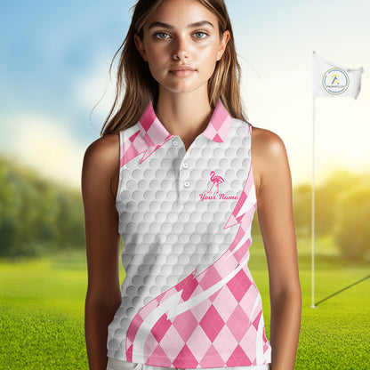 Pink Argyle Plaid Pattern Funny Flamingo Golf Wine Sleeveless Womens  Golf Polos Shirt Custom Funny Golf Shirt For Ladies NHT738