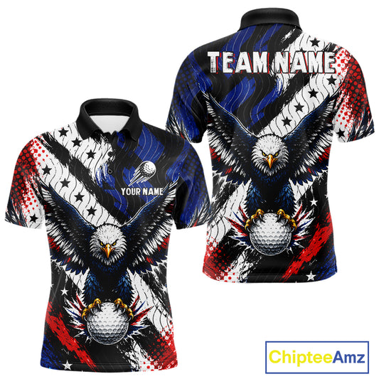American Flag Eagle Mens Golf Polo Shirts Custom Patriotic Eagle Golf Jersey NHT903