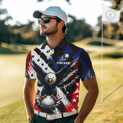 American Flag Eagle Mens Golf Polo Shirts Custom Patriotic Eagle Golf Jersey NHT903