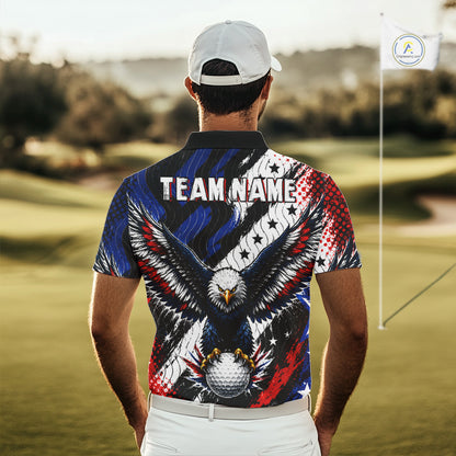 American Flag Eagle Mens Golf Polo Shirts Custom Patriotic Eagle Golf Jersey NHT903