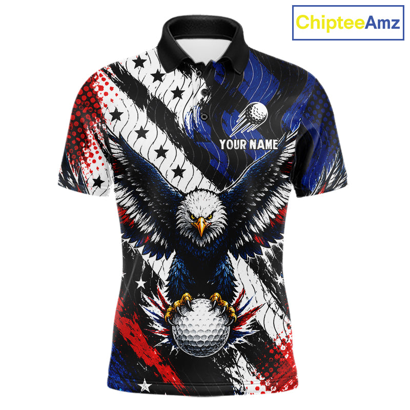 American Flag Eagle Mens Golf Polo Shirts Custom Patriotic Eagle Golf Jersey NHT903