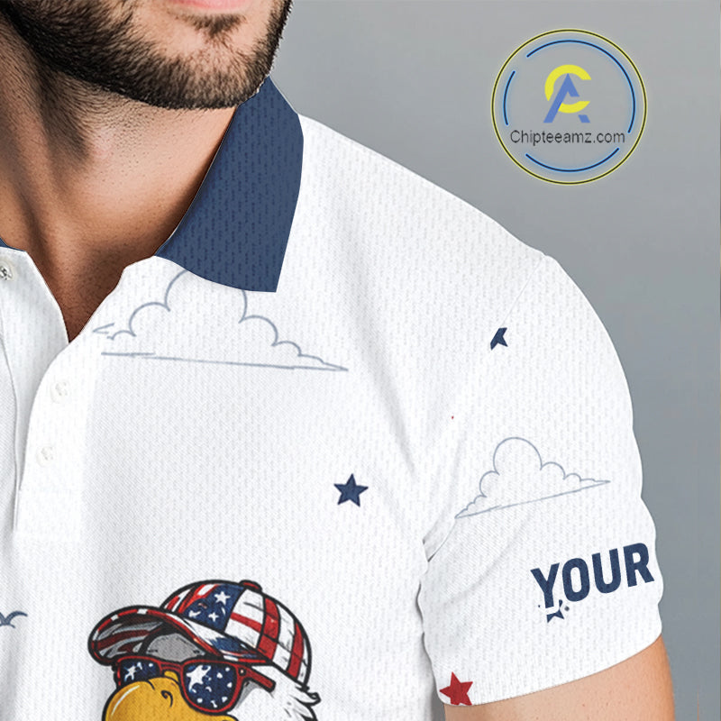 Custom Patriotic Mens Golf Polo Shirt – American Eagle Golf Team Polo With Personalized Name 