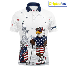 Load image into Gallery viewer, Custom Patriotic Mens Golf Polo Shirt – American Eagle Golf Team Polo With Personalized Name 