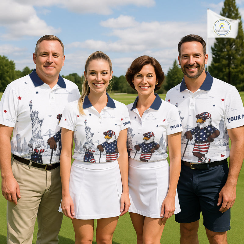 Custom Patriotic Womens Golf Polo Shirt – American Eagle Golf Team Polo With Personalized Name NHT1065