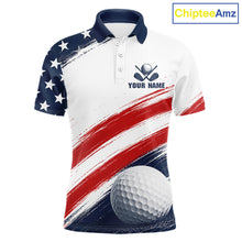 Load image into Gallery viewer, Custom USA Flag Mens Golf Polo Shirt – Patriotic Golf Polo With Personalized Name 