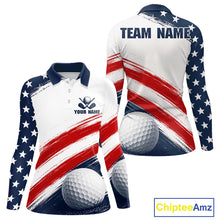 Load image into Gallery viewer, Custom USA Flag Womens Golf Polo Shirt – Patriotic Golf Polo With Personalized Name 