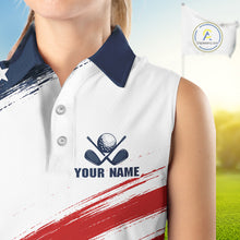 Load image into Gallery viewer, Custom USA Flag Womens Sleeveless Golf Polo Shirt – Patriotic Golf Polo With Personalized Name 