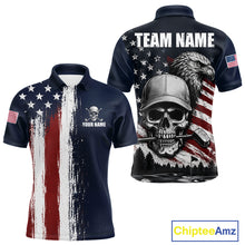Load image into Gallery viewer, Personalized Skull Eagle Mens Golf Polo Shirt American Flag Patriotic Golf Shirt Custom Name 