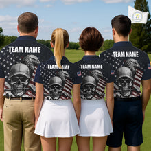Load image into Gallery viewer, Personalized Skull Eagle Womens Golf Polo Shirt American Flag Patriotic Golf Shirt Custom Name NHT1068