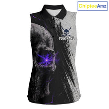 Load image into Gallery viewer, Personalized Skull Womens Sleeveless Golf Polo Shirt Purple Lightning Custom Team Name Golf Shirt 