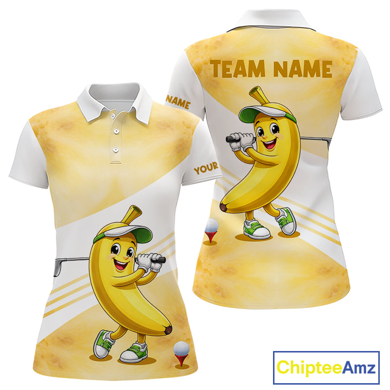 Funny Banana Golf Polo Shirt Custom Name – Cute Banana Golfer Golf Polo For Women 