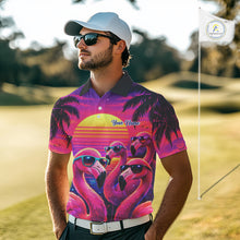 Load image into Gallery viewer, Custom Neon Flamingo Paradise Mens Golf Shirt Polo, Cool Flamingo Golf Team Outfits NHT548