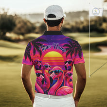 Load image into Gallery viewer, Custom Neon Flamingo Paradise Mens Golf Shirt Polo, Cool Flamingo Golf Team Outfits NHT548