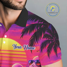 Load image into Gallery viewer, Custom Neon Flamingo Paradise Mens Golf Shirt Polo, Cool Flamingo Golf Team Outfits NHT548
