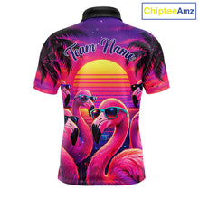 Load image into Gallery viewer, Custom Neon Flamingo Paradise Mens Golf Shirt Polo, Cool Flamingo Golf Team Outfits NHT548