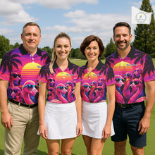 Load image into Gallery viewer, Custom Neon Flamingo Paradise Mens Golf Shirt Polo, Cool Flamingo Golf Team Outfits NHT548