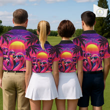 Load image into Gallery viewer, Custom Neon Flamingo Paradise Mens Golf Shirt Polo, Cool Flamingo Golf Team Outfits NHT548