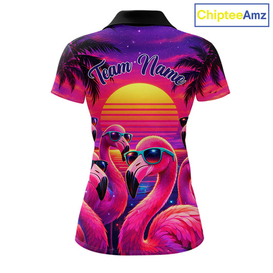 Custom Neon Flamingo Paradise Womens Golf Shirt Polo, Cool Flamingo Golf Team Outfits NHT548