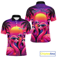 Load image into Gallery viewer, Custom Neon Flamingo Paradise Mens Golf Shirt Polo, Cool Flamingo Golf Team Outfits NHT548