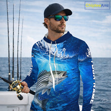 Load image into Gallery viewer, Striped Bass Fishing Jersey Ocean Blue 3D All Over Print Long Sleeve Hooded Performance Shirt NHT1084