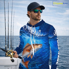 Load image into Gallery viewer, Redfish (Red Drum) Fishing Jersey Ocean Blue 3D All Over Print Long Sleeve Hooded Performance Shirt NHT1086