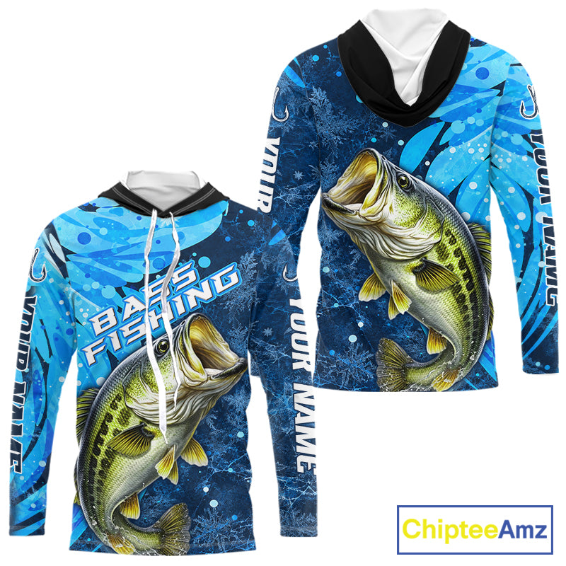 Bass Fishing Shirts Hooded For Men, Ice Fishing Shirts, Largemouth Bass Long Sleeve Fishing Gift NHT1388