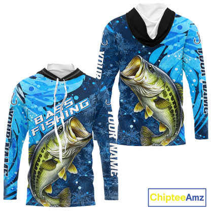 Bass Fishing Shirts Hooded For Men, Ice Fishing Shirts, Largemouth Bass Long Sleeve Fishing Gift NHT1388