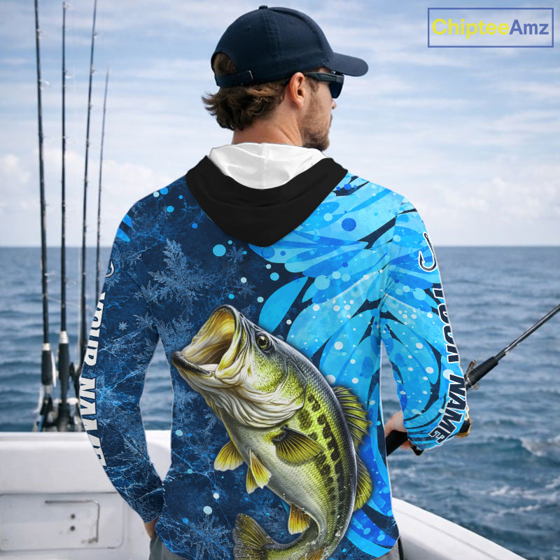 Bass Fishing Shirts Hooded For Men, Ice Fishing Shirts, Largemouth Bass Long Sleeve Fishing Gift NHT1388