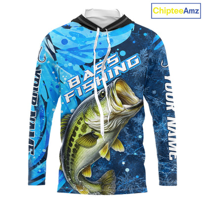 Bass Fishing Shirts Hooded For Men, Ice Fishing Shirts, Largemouth Bass Long Sleeve Fishing Gift NHT1388